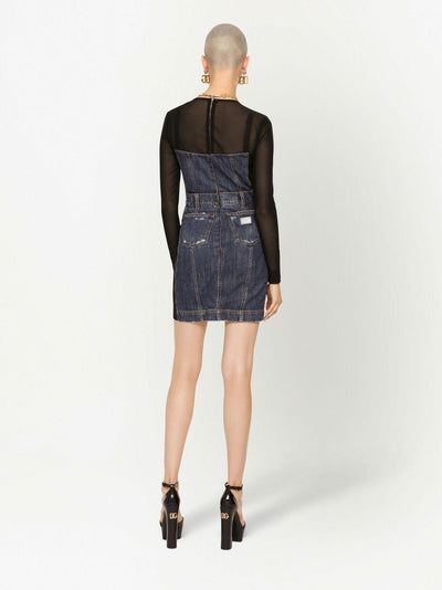 Dolce & Gabbana Denim Corset Dress with Sheer Sleeves