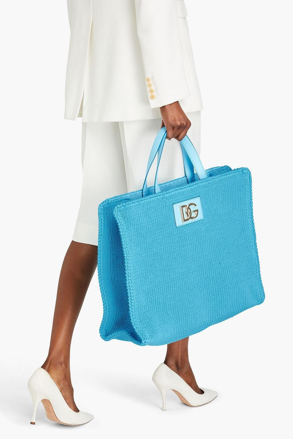 Dolce & Gabbana Turquoise Knit Tote Bag