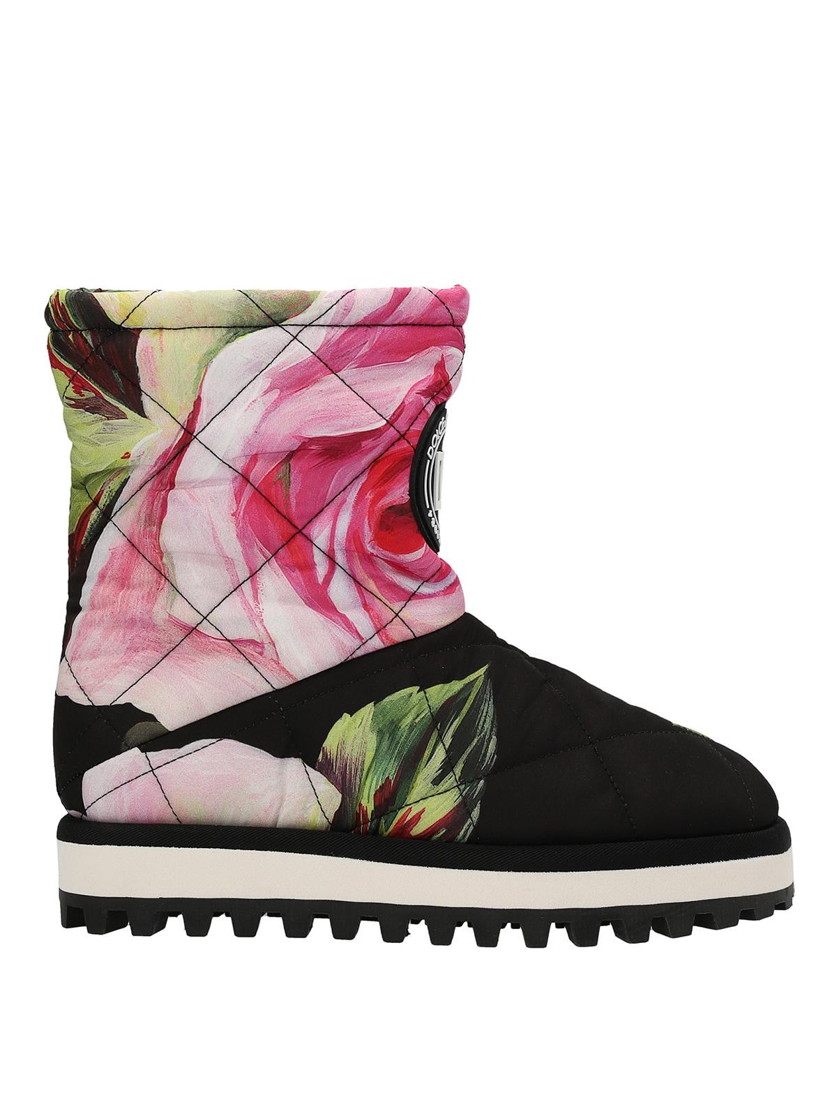 Dolce & Gabbana Floral Print Quilted Snow Boots