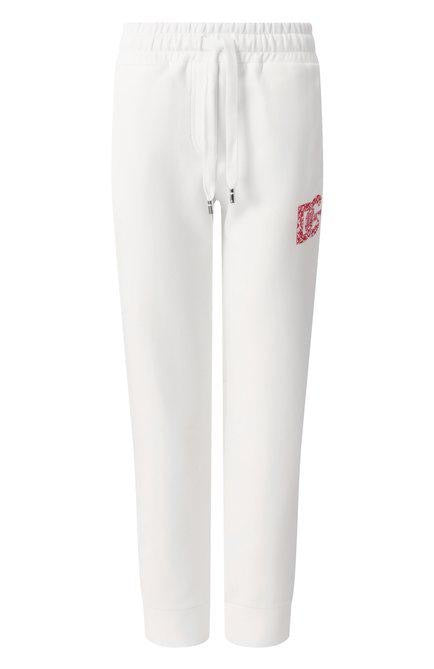 Dolce & Gabbana White Cotton Joggers with Embellished Logo