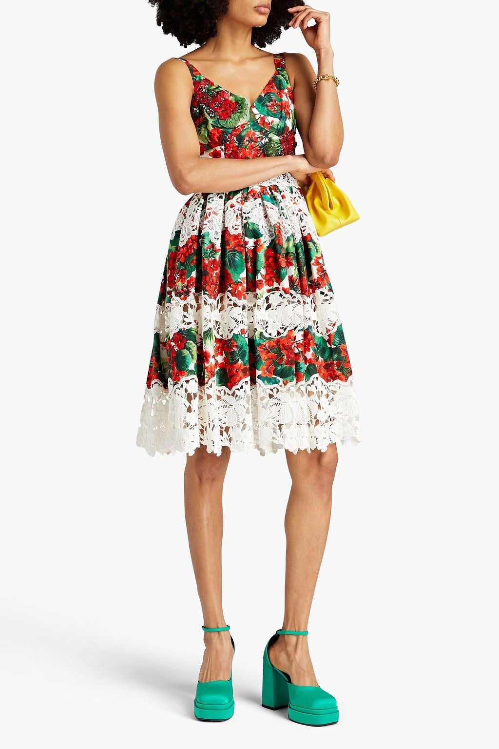 Dolce & Gabbana Red Geranium Floral Print Dress