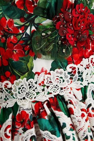 Dolce & Gabbana Red Geranium Floral Print Dress