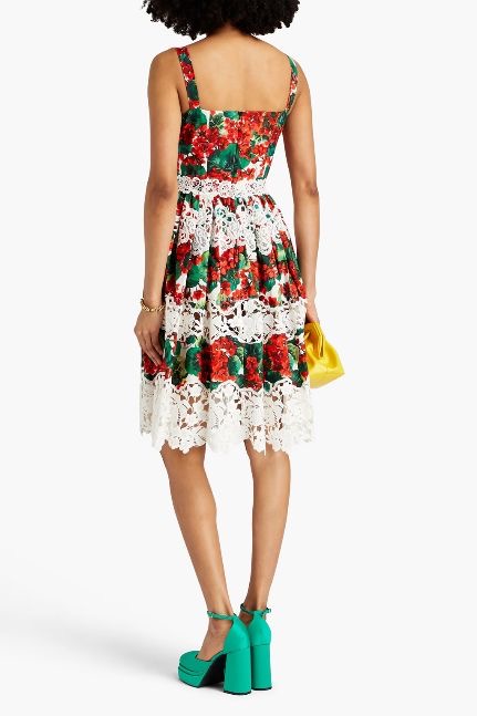 Dolce & Gabbana Red Geranium Floral Print Dress