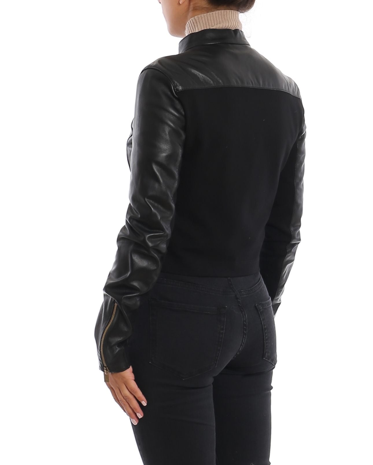 Pinko Black Faux Leather Cropped Jacket