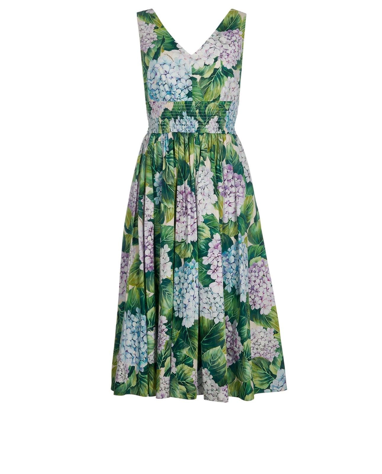 Dolce & Gabbana Hydrangea Floral Print Cotton Dress