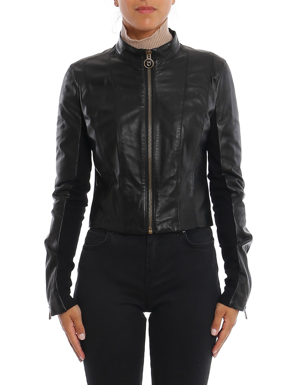 Pinko Black Faux Leather Cropped Jacket