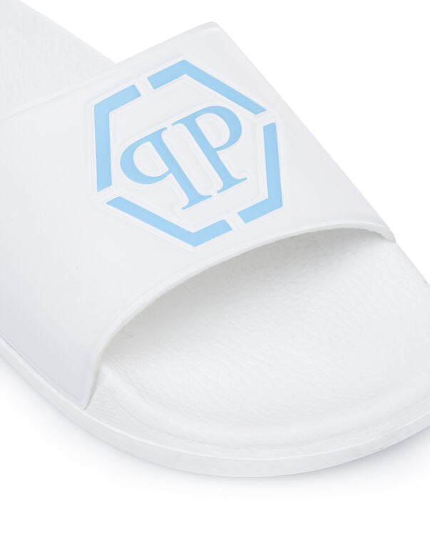 White Flat Cherie Sandals Philipp Plein Logo